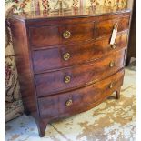 BOWFRONT CHEST, Regency flame mahogany with two short and three long drawers,