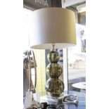 LARGE PASTEUR LAMP BY PORTA ROMANA, in smoked glass on chromed metal base with shade, 82cm H.