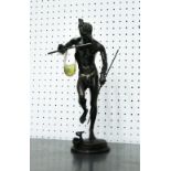 BRONZE FIGURE OF A MAN WITH SNAKE, 34cm H.