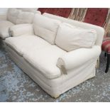 KINGCOMB SOFA, two seater, with oatmeal linen style loose covers, 178cm L x 82cm H.