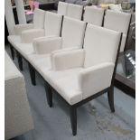 DINING CHAIRS, a set of eight, cream with arms dark frame, 60cm x 101cm H x 56cm.