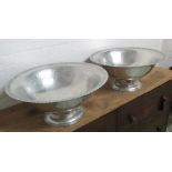 CENTREPIECE BOWLS, a large pair, silver plated Arts and Crafts design, 28cm H x 62 cm W.