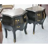 BEDSIDE CHESTS, a pair, black faux crocodile skin patterned with gilt handles,