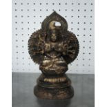 STATUE, of an Asian Deity in metal gilded finish, 20cm H.