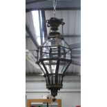 CEILING LANTERN, with bevelled glass within a bronzed frame, 75cm H plus chain.