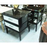 ROBERT LANGFORD BEDSIDE CHESTS, a pair, mirrored drawers, 52cm W x 45cm x 63cm H.
