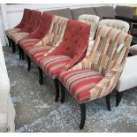 DINING CHAIRS, a set of six, studded, four with animal patterned fabric the other two striped,