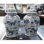 BALUSTER VASES, a pair, Chinese style blue and white, 45cm H.