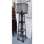 FLOOR LAMP, industrial style uplighter with wire cage shade on a black metal frame, 161cm H.