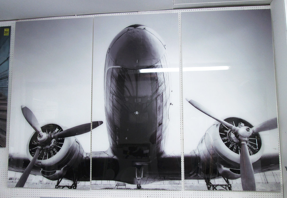 21ST CENTURY PHOTOPRINT TRYPTICH, of an aircraft, on acrylic,