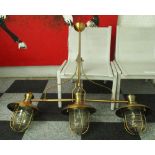 TRIPLE LIGHT, in brass industrial style, 126cm W x 102cm H.