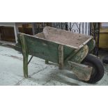 WHEEL BARROW, vintage wooden and rubber wheel, 69cm H x 74cm x 154cm L.