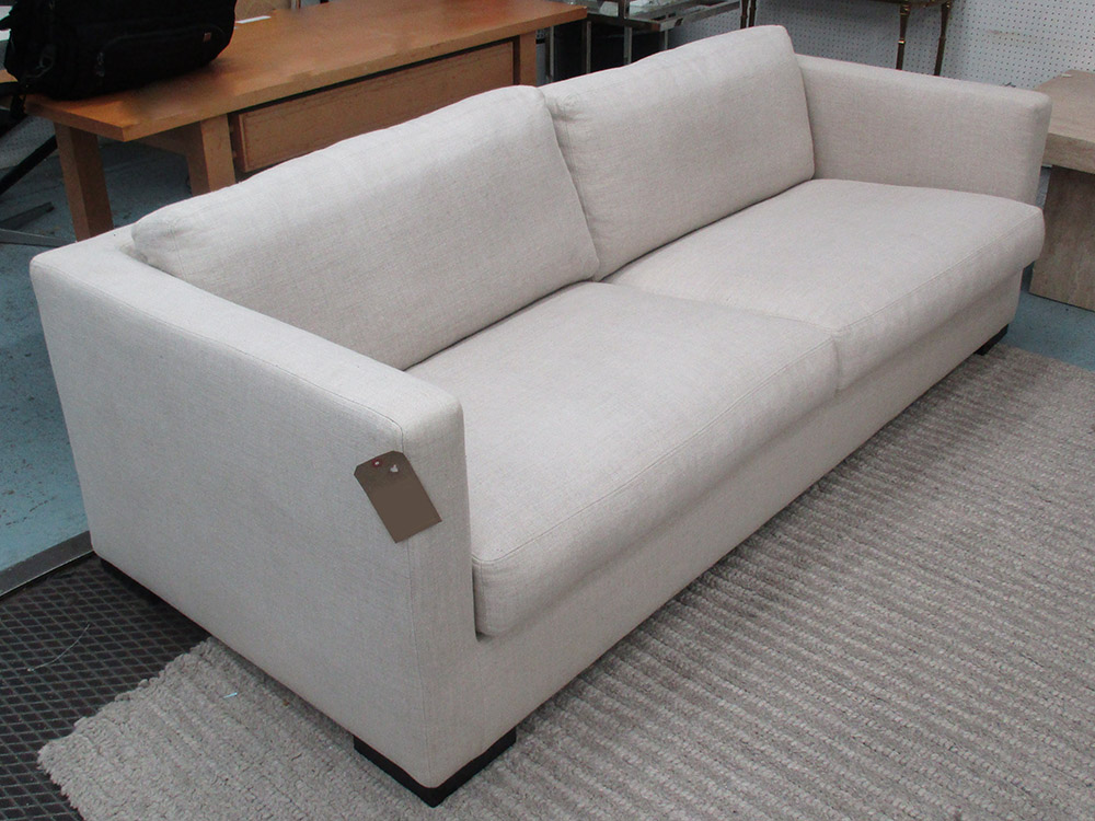 SOFA BY MERIDIANI, two seater, in neutral fabric on square supports, 213cm L.