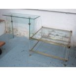 LOW TABLE, square with a glass top on perspex supports,