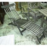 GARDEN LOUNGER, weathered slatted wooden frame, 61cm W.