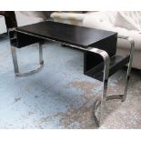 DESK, Art Deco style, stainless steel and black veneer finish, 148cm x 55cm x 76cm H.