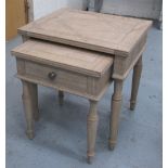 SIDE TABLE, nest of two, wooden with parquetry top on turned supports,