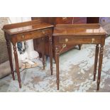 BEDSIDE TABLES, a pair, George III design rectangular, each with frieze drawer and reeded supports,