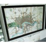 MAP OF LONDON, reproduced from a 1806 original, framed and glazed, 91cm x 133cm.