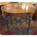 CENTRE TABLE, Empire style walnut, the circular top with two drawers below on bronze supports,