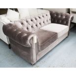 CHESTERFIELD SOFA, two seater, brown velvet on bun supports, 174cm L.