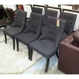DINING CHAIRS, a set of six, black buttoned back, each 53cm x 93cm H.