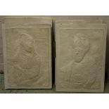 WALL PLAQUES, a series of five, plaster cast of Persian figures, 55cm H x 40cm.