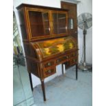 CYLINDER BOOKCASE, Louis XVI style mahogany and painted with glazed upper section,