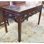 CHINESE CENTRE TABLE, of substantial proportions, with an all round pierced decorative frieze,