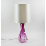 PORTA ROMANA TABLE LAMP, fuchsia pink glass, with silk shade, 73cm H.