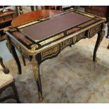 BUREAU PLAT, Boulle style with three drawers below with brass mounts, 126cm x 71cm x 79cm H.