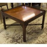 LOW TABLE, Chippendale style mahogany with galleried top on square supports, 77cm x 77cm x 52cm H.