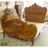 BED, late 19th century French walnut with shaped carved ends and modern 148cm (4'10") W base,