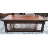 OCCASIONAL TABLE, with slatted shelf below on square supports, 135cm x 75cm x 46cm H.