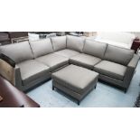 CORNER SOFA, by The Sofa and Chair Company, in grey fabric on square ebonised supports,