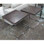 SIDE TABLES, a pair, brown leather tops, 55cm W x 55cm x 56cm H.