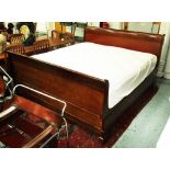 SLEIGH BED, 6ft, mahogany frame, with Feathers & Black mattress.