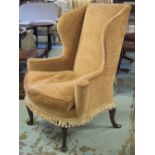 WING ARMCHAIR, Queen Anne design in peach chenille with cushion seat, 88cm W.