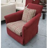 ARMCHAIR, in red fabric on square supports, 91cm W.