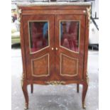 VITRINE, Louis XV style with marble top cupboard below with brass mounts, 58cm x 32cm x 91cm H.