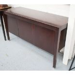 SIDEBOARD, with three cupboards below internal shelves on square supports, 160cm x 55cm x 85cm H.