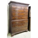 CHEST ON CHEST, George III mahogany with a blind fretwork frieze, above eight drawers in two parts,