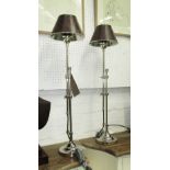 TABLE LAMPS, a pair, extendable in chromed metal finish with shades, 80cm H.