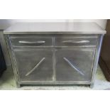 PREPARATION CABINET, 20th century stainless steel with two drawers above two doors enclosing shelf,