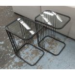 LAMP TABLES, a pair, glass tops, each 31cm x 40cm x 54cm H.