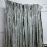 CURTAINS, two pairs, in a duck egg blue fabric with floral detail,