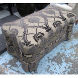 OTTOMAN, in ribbed fabric with black floral motifs with rounded corners, 110cm x 59cm x 50cm H.