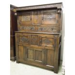 COURT CUPBOARD, Charles II and later oak, bearing date 1681,