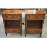 CONCAVE BEDSIDE CHESTS, a pair, Regency style mahogany, each with two drawers and open cupboard,