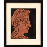 PABLO PICASSO, 'Female head in profile', linocut 1962, suite linograveures, 27cm x 23cm,